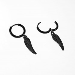 Oorbellen met Engelenvleugel Hanger Unisex RVS PVD Coating Zwart