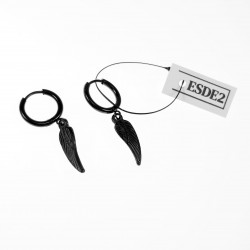 Oorbellen met Engelenvleugel Hanger Unisex RVS PVD Coating Zwart