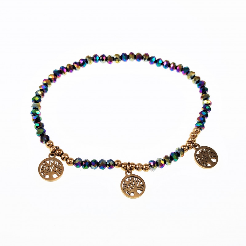 Elastische Armband Dames Glaskralen Multicolor RVS Levensboom Elastische Armband Dames Glaskralen Multicolor RVS Levensboom