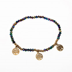 Elastische Armband Dames Glaskralen Multicolor RVS Levensboom