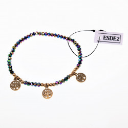Elastische Armband Dames Glaskralen Multicolor RVS Levensboom