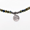 Elastische Armband Dames Groenachtig Glaskralen RVS Levensboom