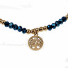 Elastische Armband Dames - Blauwe Facet Geslepen Glaskralen - RVS Goudkleur - Levensboom