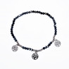 Elastische Armband Dames Blauwgrijze Glaskralen RVS Zilver Levensboom