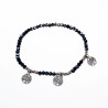 Elastische Armband Dames Blauwgrijze Glaskralen RVS Zilver Levensboom