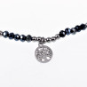 Elastische Armband Dames Blauwgrijze Glaskralen RVS Zilver Levensboom