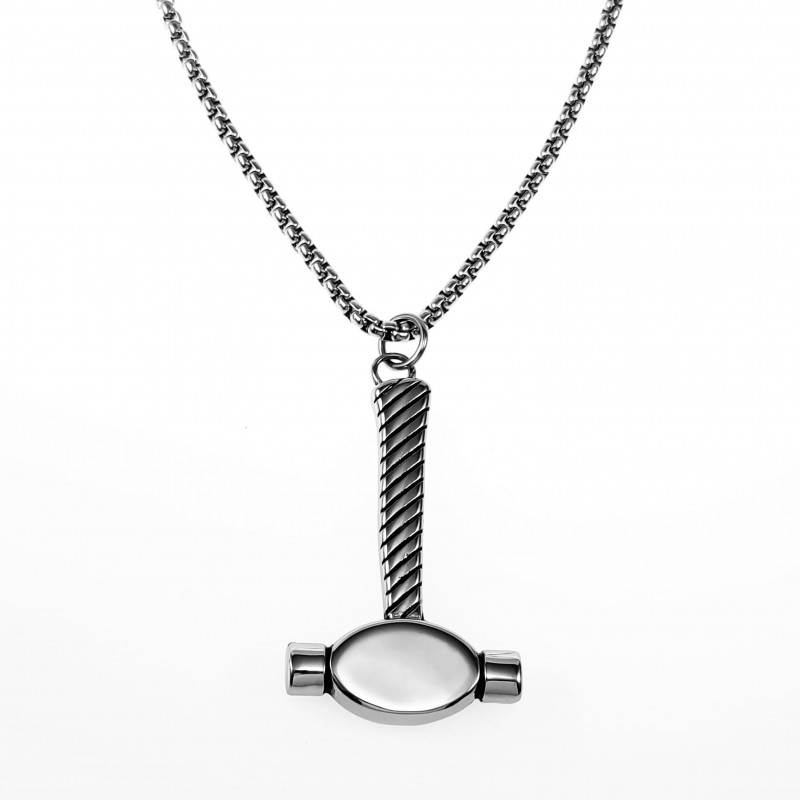 60cm x 3mm Jasseron Ketting + Hamer Hanger Heren - Stalen Zilver Kleur 60cm x 3mm Jasseron Ketting + Hamer Hanger Heren - Stalen Zilver Kleur