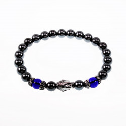 8mm Hematiet Armband Unisex - Blauwe Kralen - RVS Boeddha - Edelsteen - Kralenarmband