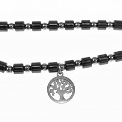 Levensboom Armband Unisex Hematiet Antraciet RVS Kralen Kralenarmband