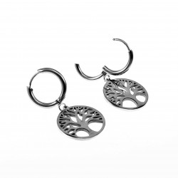 ∅14mm Oorringen met Levensboom - Stalen Zilver Kleur - Oorbellen Dames