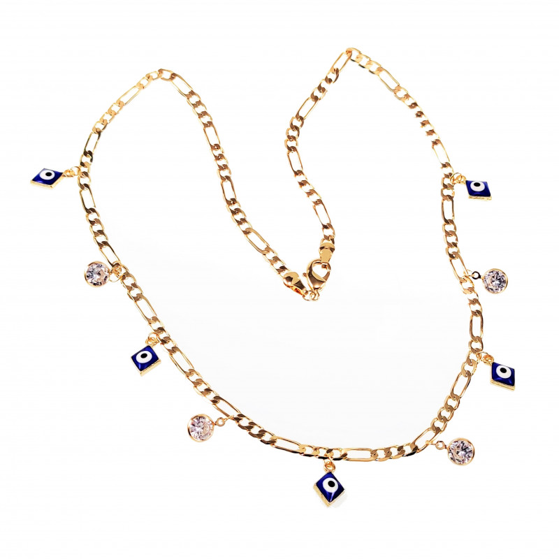 Bescherming Figaro Ketting Dames - Blauwe Turkse Ogen - 14K Goud Plated - Geluk - Schakelketting