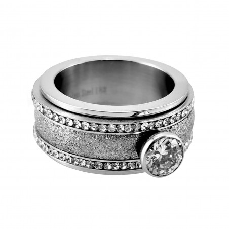 Brede Ring Dames Geschroefde Zirkonia Roestvrij Stalen Zilverkleurig