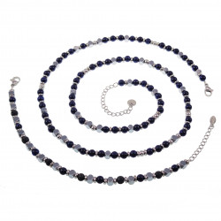 21cm Blauwe Agaat Kralenarmband Heren Stalen Zilver Kleur Natuursteen