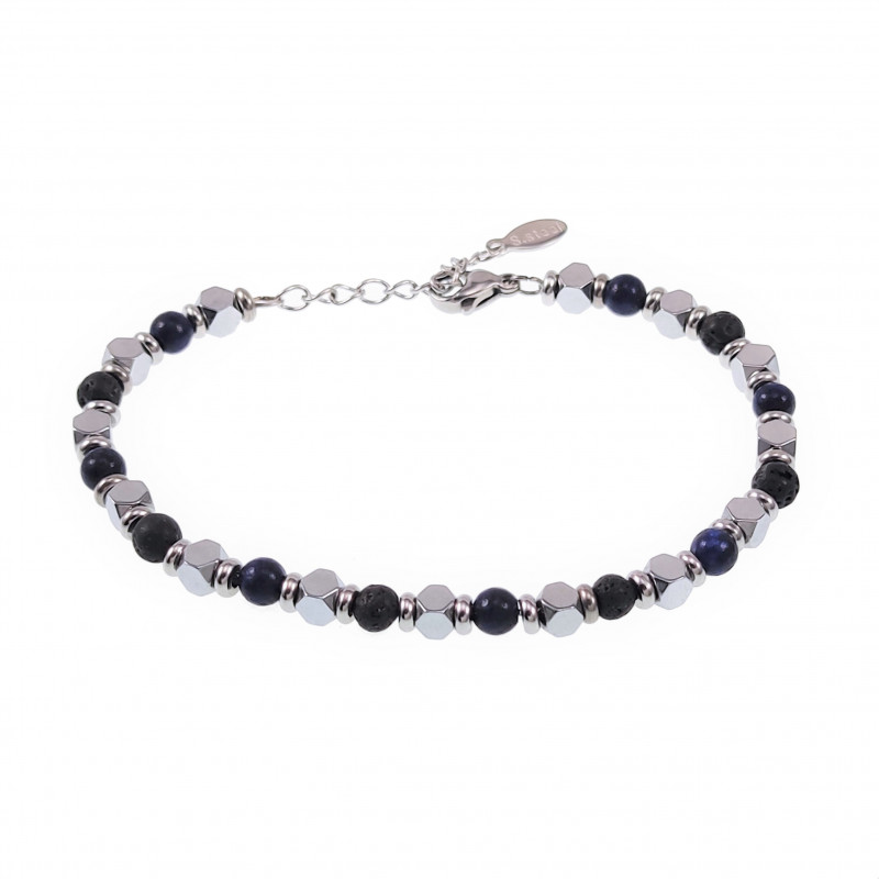 21cm Blauwe Agaat Kralenarmband Heren Stalen Zilver Kleur Natuursteen 21cm Blauwe Agaat Kralenarmband Heren Stalen Zilver Kleur Natuursteen