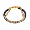 Dubbele Armband Heren - Vossenstaart Schakelsarmband - RVS Goudkleur - Zwarte Leren