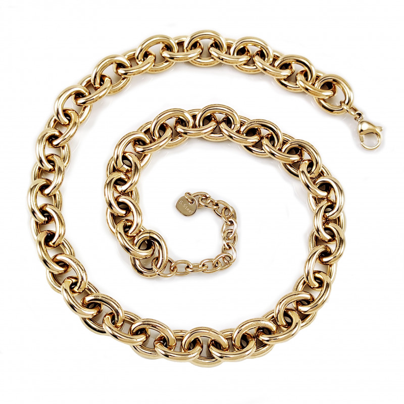 Halsketting Dames Stalen Goud Kleur Grote Schakels Ketting Collier Halsketting Dames Stalen Goud Kleur Grote Schakels Ketting Collier