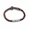 Dubbele Armband Heren - Tijgeroog Steen - Bruin Leren - Vossenstaart Schakelsarmband - RVS Zilverkleur