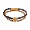 Dubbele Armband Tijgeroog Steen Bruin Leren Vossenstaart Schakels RVS