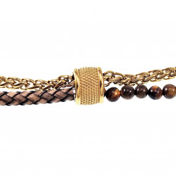 Dubbele Armband Tijgeroog Steen Bruin Leren Vossenstaart Schakels RVS