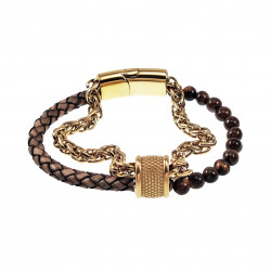 Dubbele Armband Tijgeroog Steen Bruin Leren Vossenstaart Schakels RVS