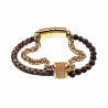 Dubbele Armband Tijgeroog Steen Bruin Leren Vossenstaart Schakels RVS