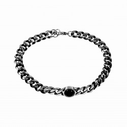 Cubaanse Armband met Onyx Steen Unisex - Verouderd Roestvrij Staal - Schakelarmband