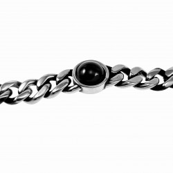 Cubaanse Armband met Onyx Steen Unisex - Verouderd Roestvrij Staal - Schakelarmband