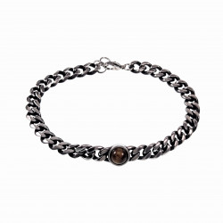 Cubaanse Armband met Tijgeroog Steen Verouderd Staal Schakelarmband