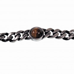 Cubaanse Armband met Tijgeroog Steen Verouderd Staal Schakelarmband