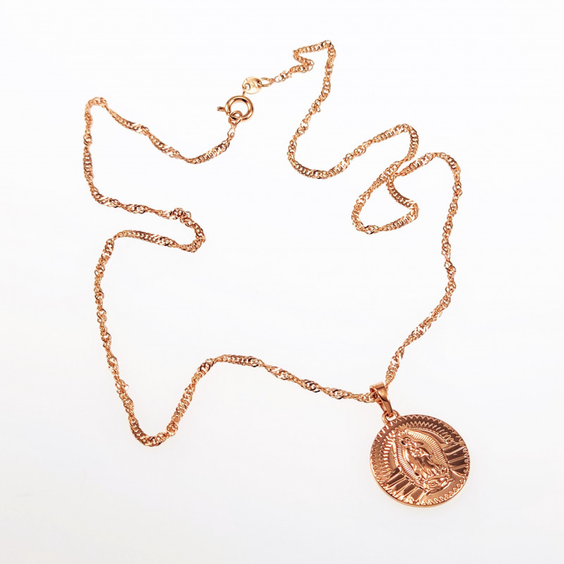 Ketting met Maagd Guadalupe Hanger - Rose Gold Plated Sieradenset Ketting met Maagd Guadalupe Hanger - Rose Gold Plated Sieradenset