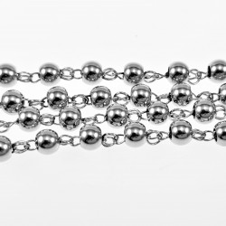 6mm Rozenkrans Ketting Heren - Roestvrij Stalen Zilverkleur - Kralen Ketting