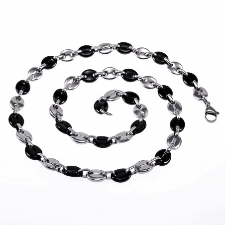 60cm x 9mm Koffieboon Ketting UnisexStalen Zilver Kleur/Zwart PVD