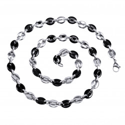 60cm x 9mm Koffieboon Ketting UnisexStalen Zilver Kleur/Zwart PVD