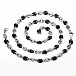 60cm x 9mm Koffieboon Ketting UnisexStalen Zilver Kleur/Zwart PVD