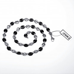 60cm x 9mm Koffieboon Ketting UnisexStalen Zilver Kleur/Zwart PVD