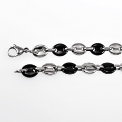 60cm x 9mm Koffieboon Ketting UnisexStalen Zilver Kleur/Zwart PVD