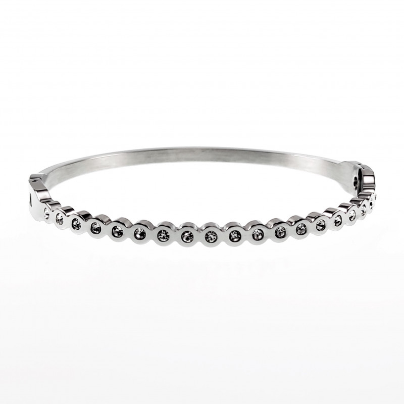 Kristal Bangle Dames - Armband met Cirkels - Stalen Zilver Kleur