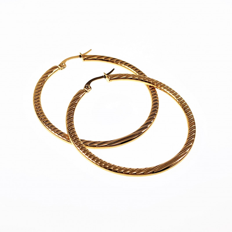 ∅45mm Oorringen Dames - Stalen Goud Kleur - Gestreepte Oorbellen ∅45mm Oorringen Dames - Stalen Goud Kleur - Gestreepte Oorbellen