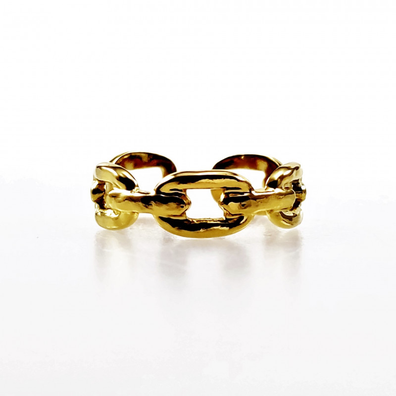 Schakel Ring Dames - Stalen Goud Kleur - Verstelbaar Ring Schakel Ring Dames - Stalen Goud Kleur - Verstelbaar Ring