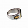 Zegelring Heren - Stalen Zilverkleur en Goudkleur - Ring met Onyx Steen en Kruisjes