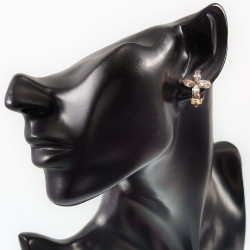 Kruisvormige Clip-on Oorbellen met Kristallen - Rosé Gold Plating - Oorclips Dames