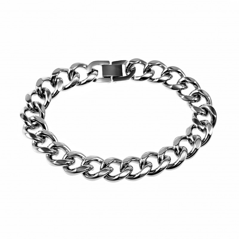 21cm x 13mm Cubaanse Armband Dames - Heren - Gepolijste Stalen Zilverkleur - Schakelarmband