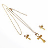 Ketting + Ankh-Kruishanger + Ankh-Oorbellen Dames Stalen Goud Kleur