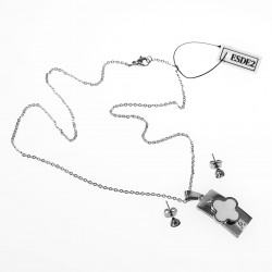 Sieraden Set - Klaverblad Ketting + Knopjes Oorbellen Dames - Stalen