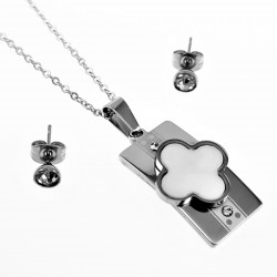 Sieraden Set - Klaverblad Ketting + Knopjes Oorbellen Dames - Stalen