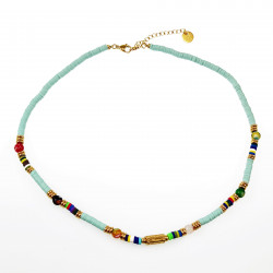 Polymeerklei Ketting Dames - Turquoise Halsketting - Verguld Stalen - Boho-Stijl Ketting