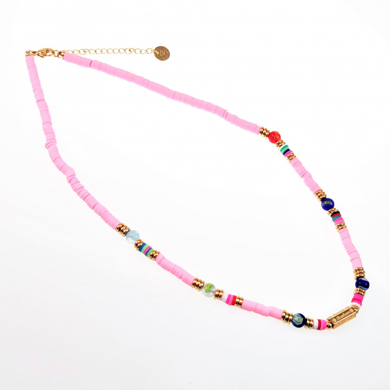 Polymeerklei Ketting Dames Roze Halsketting Stalen Boho-Stijl Polymeerklei Ketting Dames Roze Halsketting Stalen Boho-Stijl