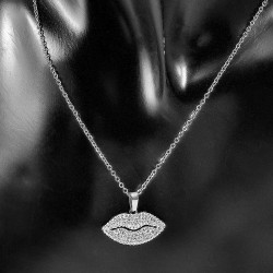 Sieraden Set - Lip Halsketting - Stalen Zilverkleur - Ketting met Hanger Dames
