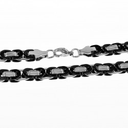 60cm x 7mm Platte Koningsketting Heren - Stalen PVD Coating Zwart-Zilverkleur - Schakelketting