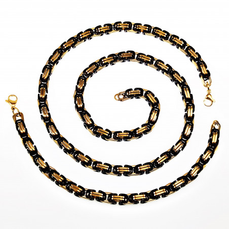 7mm Vierkant Koningsketting Heren - Stalen Zwarte PVD en Goud Kleur - Schakelketting
